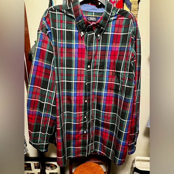 Chaps easy care men’s button down shirt sz. 3xl. Plaid design very nice shirt! - Picture 2 of 5